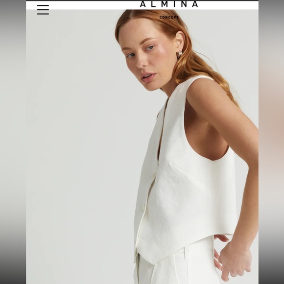 Almina Concept white linen blazer vest size small Buttondown sleeveless v-neck - Picture 7 of 10